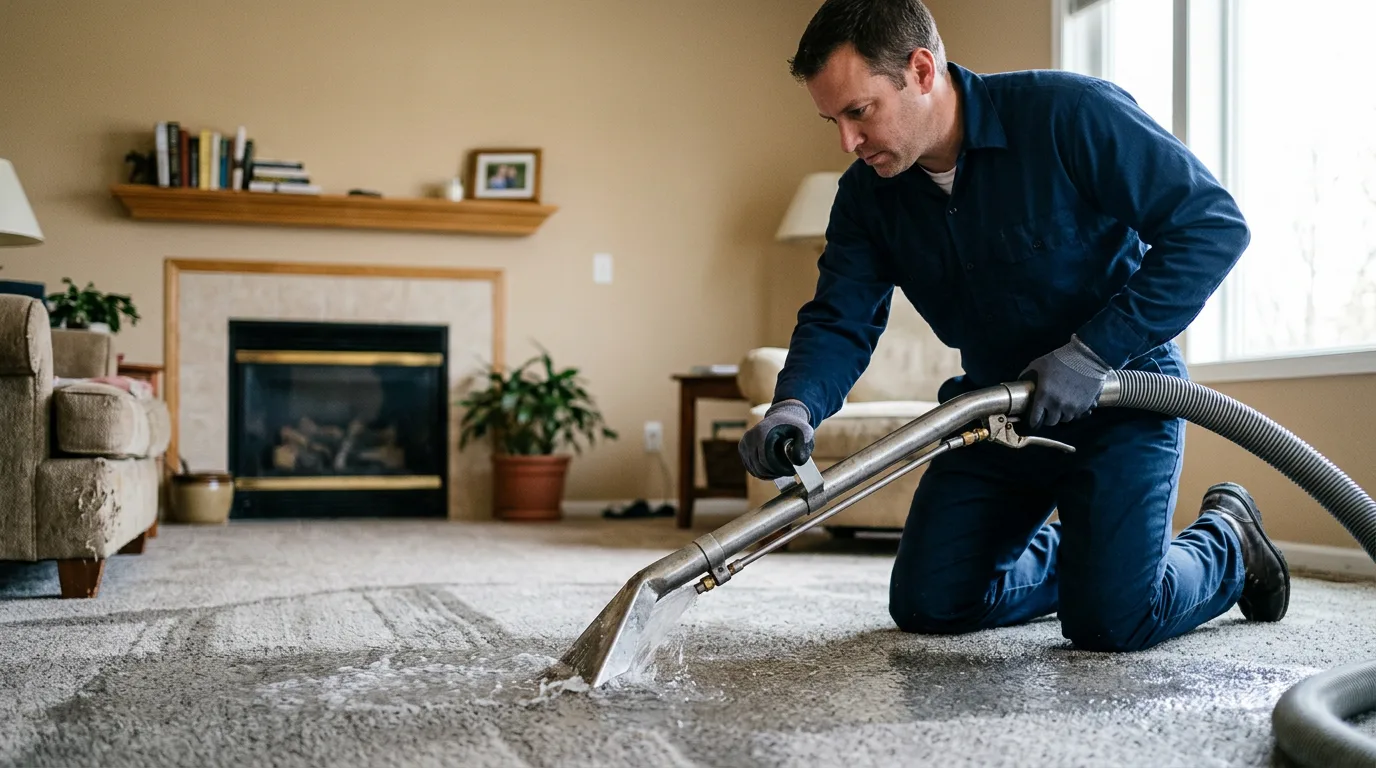 Water damage restoration technician working near Wadena, IA